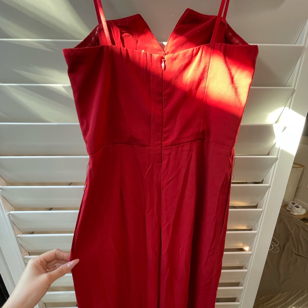 Jill Stuart Red Strapless Wide Leg Jumpsuit - Picture 6 of 8
